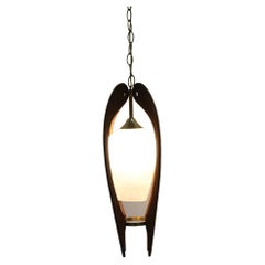 Mid-Century Danish Modern Walnut Hanging Chain Pendant Lamp