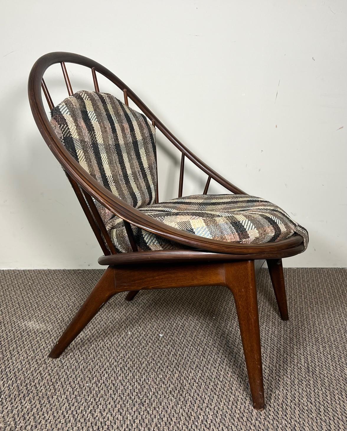 Mid-Century Modern Mid Century Danish Modern Walnut Hoop Lounge Chair Kofod Larsen Peacock Chair