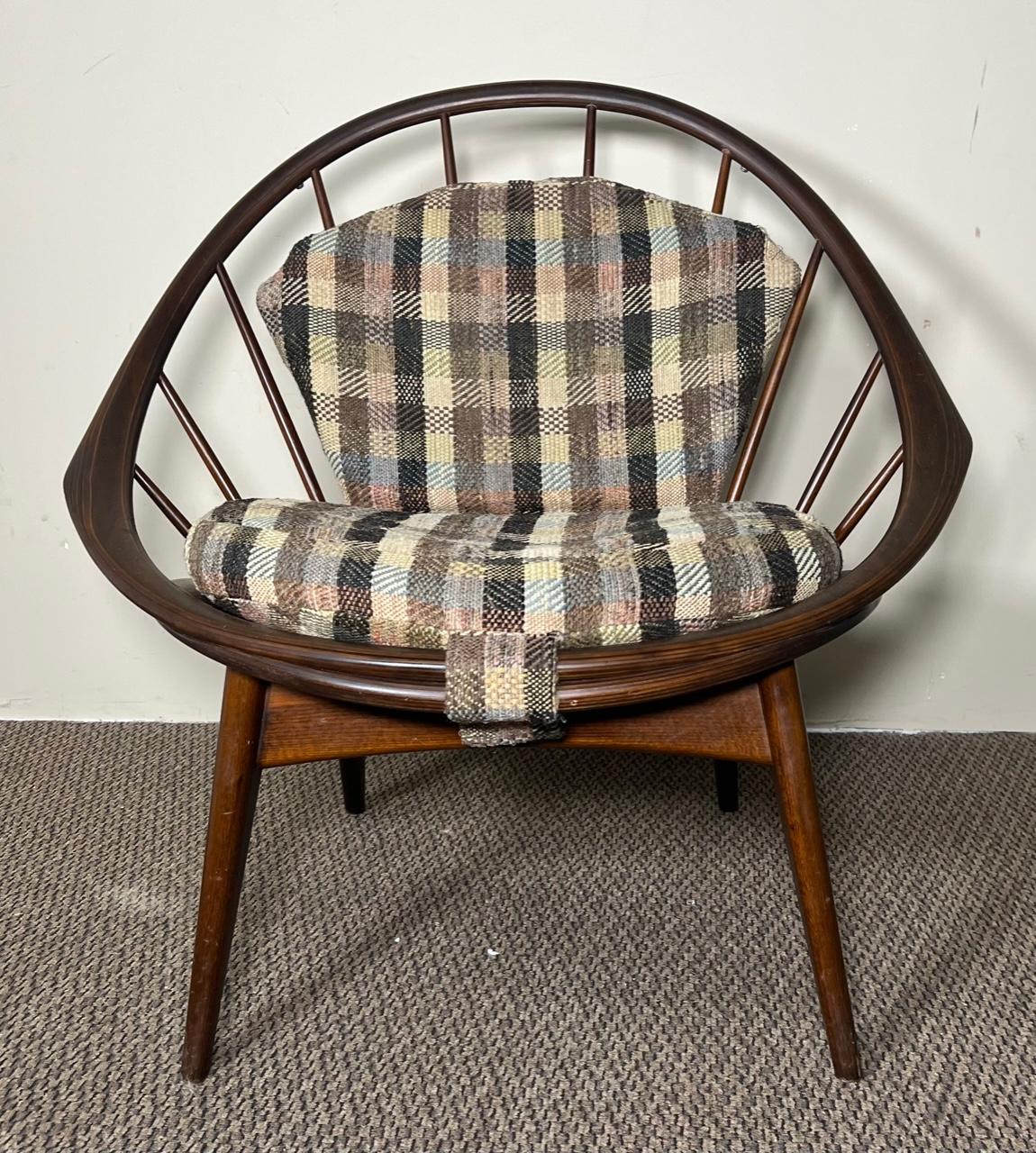 Mid Century Danish Modern Walnut Hoop Lounge Chair Kofod Larsen Peacock Chair In Good Condition In Atlanta, GA