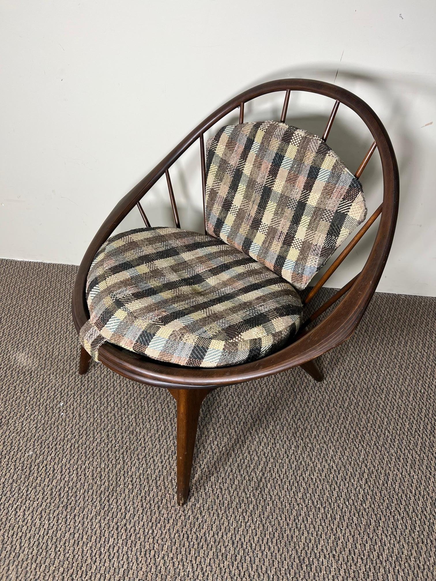Mid Century Danish Modern Walnut Hoop Lounge Chair Kofod Larsen Peacock Chair 1