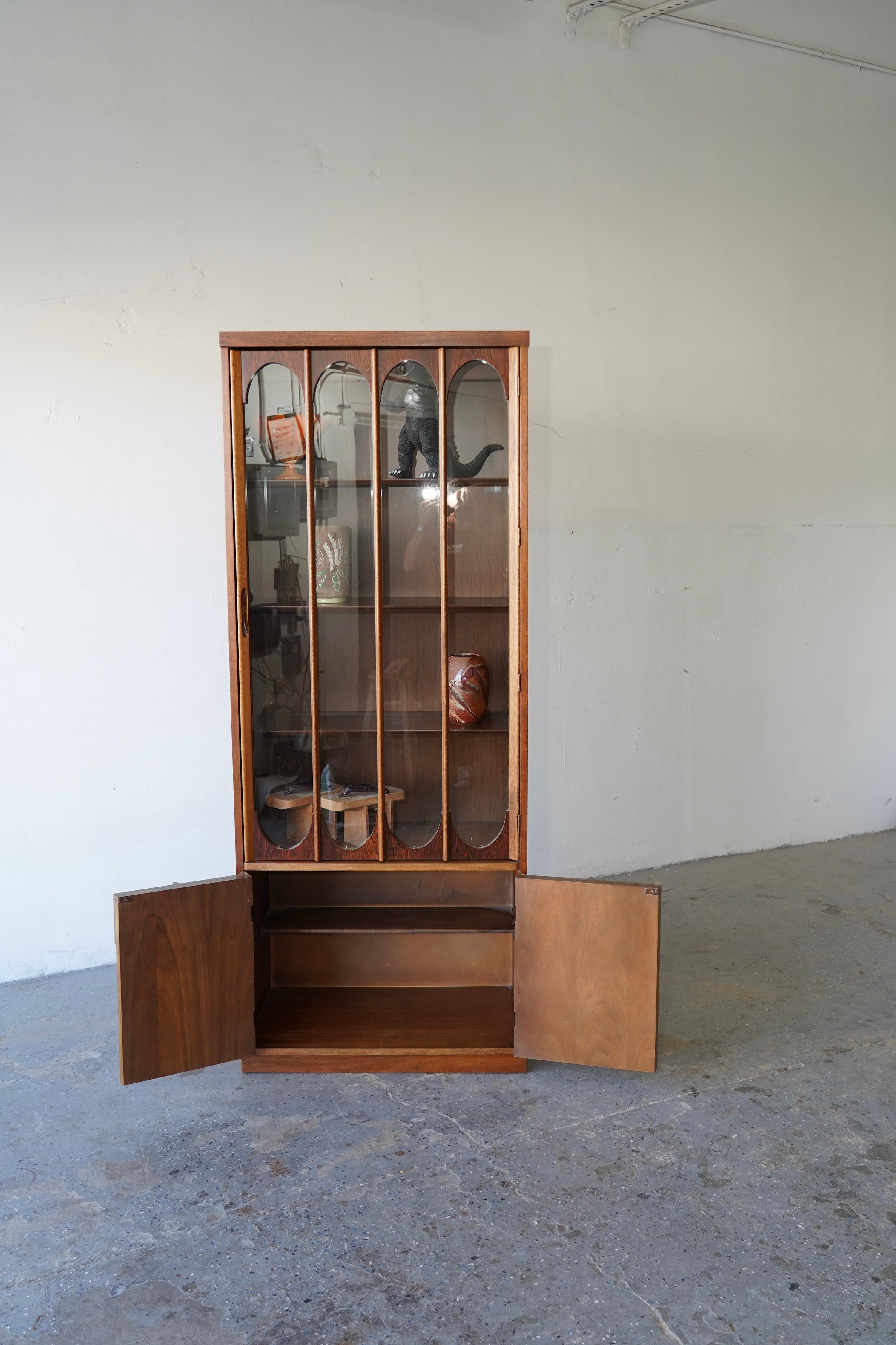 American Mid-Century Danish Modern Walnut & Rosewood  Curio Display China Cabinet