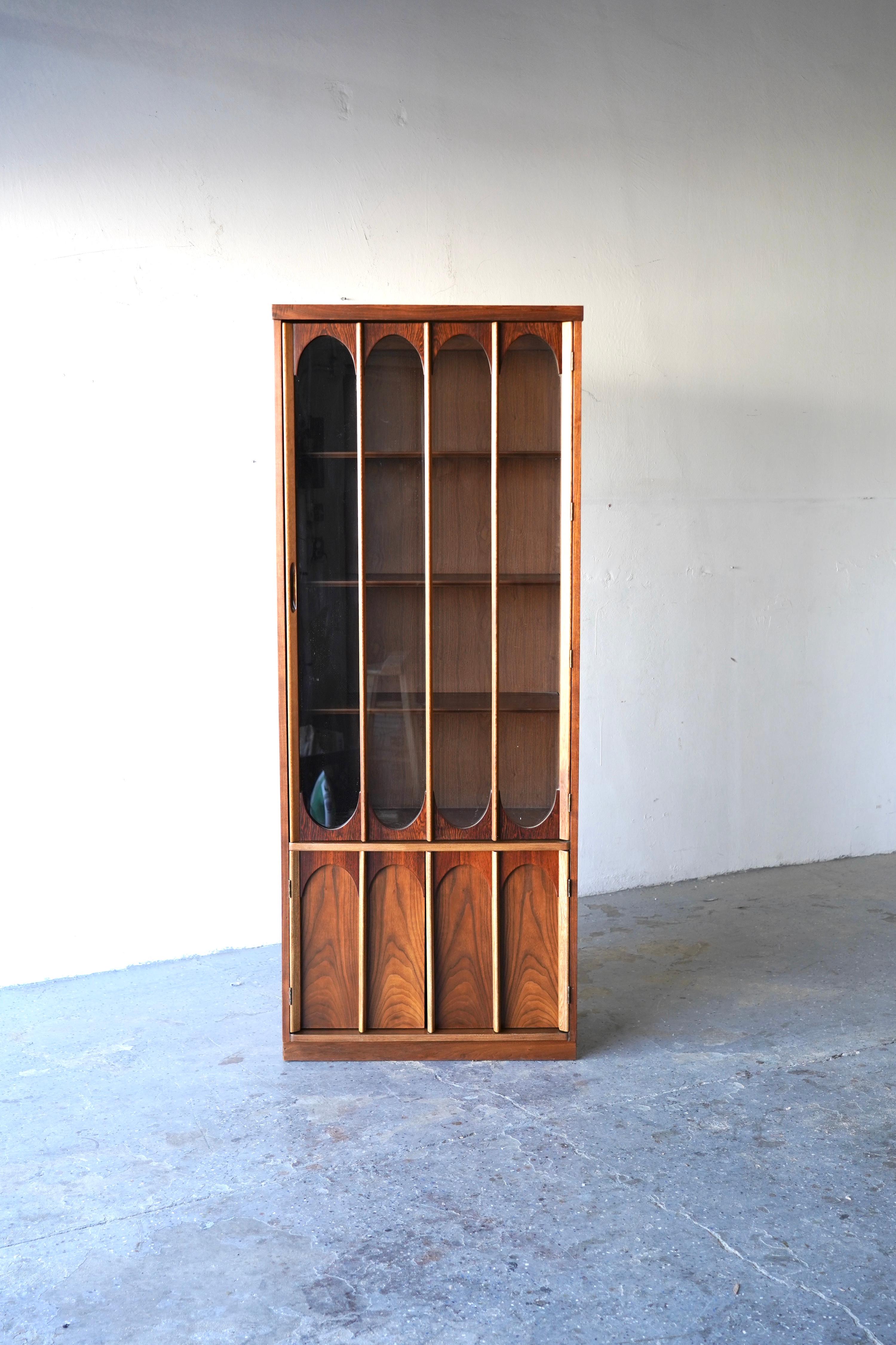 Mid-Century Danish Modern Walnut & Rosewood  Curio Display China Cabinet 1