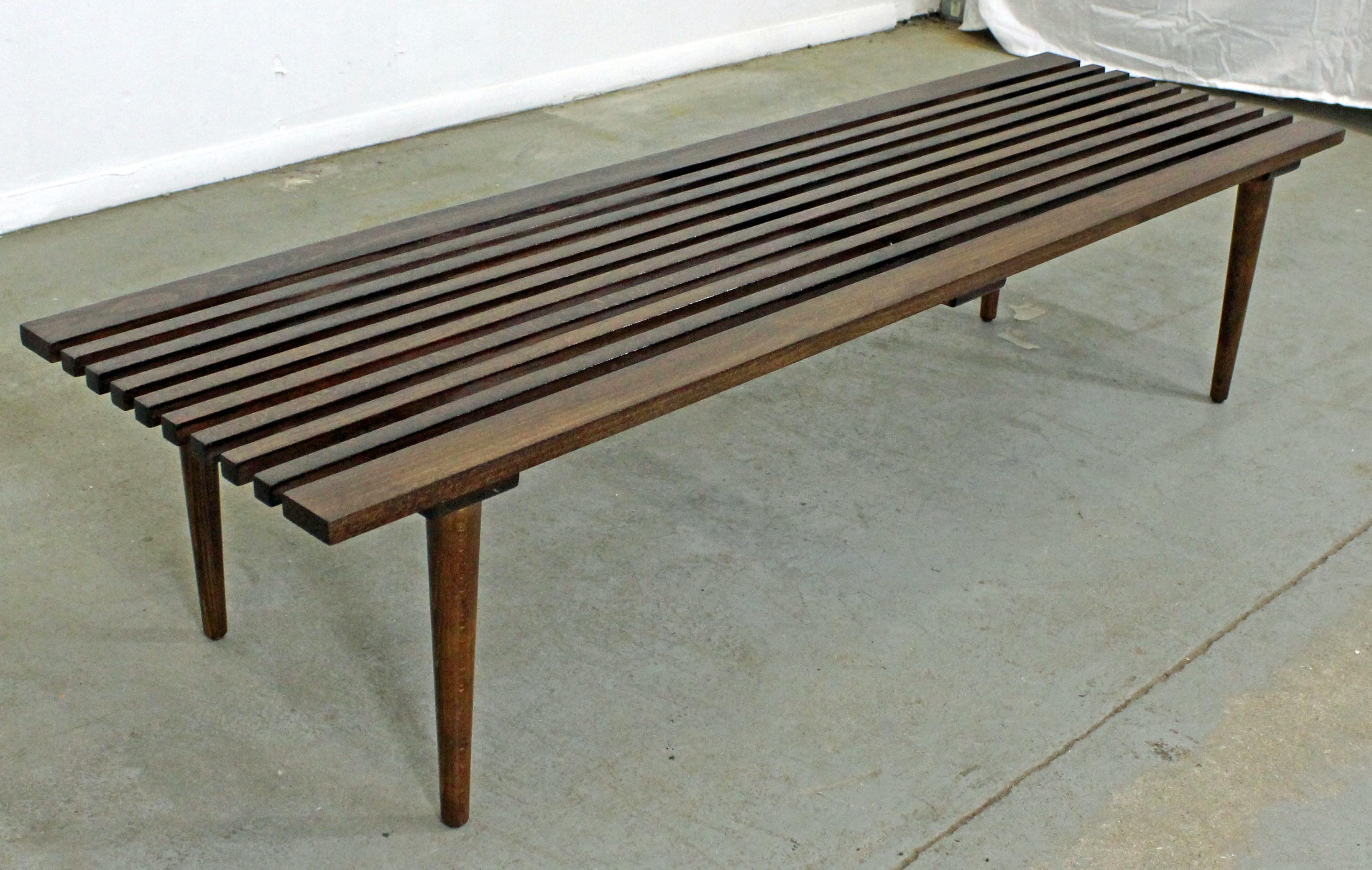 Mid-Century Danish Modern Walnut Slat Bench Coffee Table In Excellent Condition In Wilmington, DE