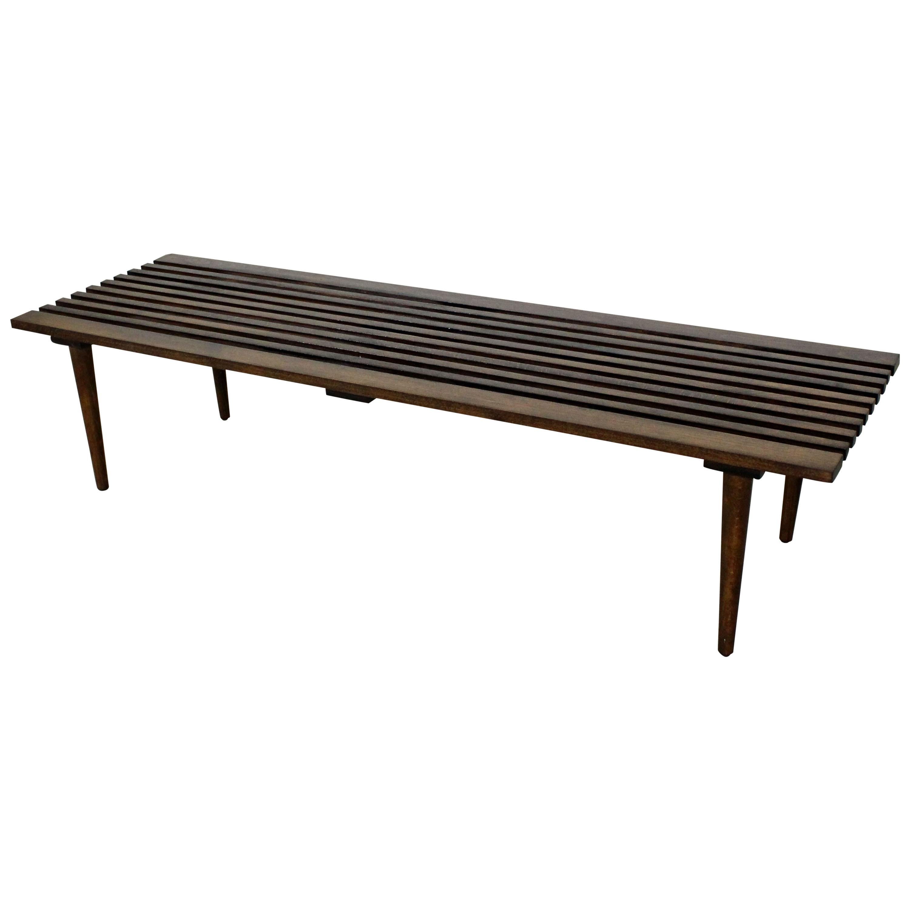 Mid-Century Danish Modern Walnut Slat Bench Coffee Table