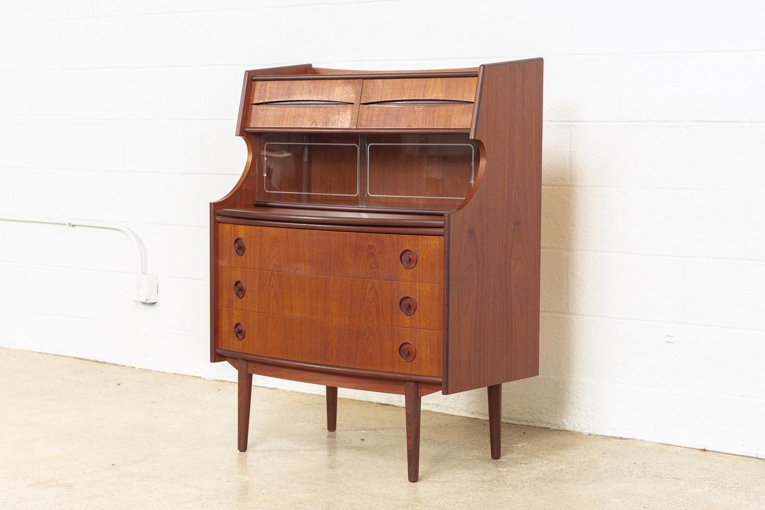 American Midcentury Danish Modern Walnut Wood Two-Toned Secretary Desk or Bar Cabinet For Sale
