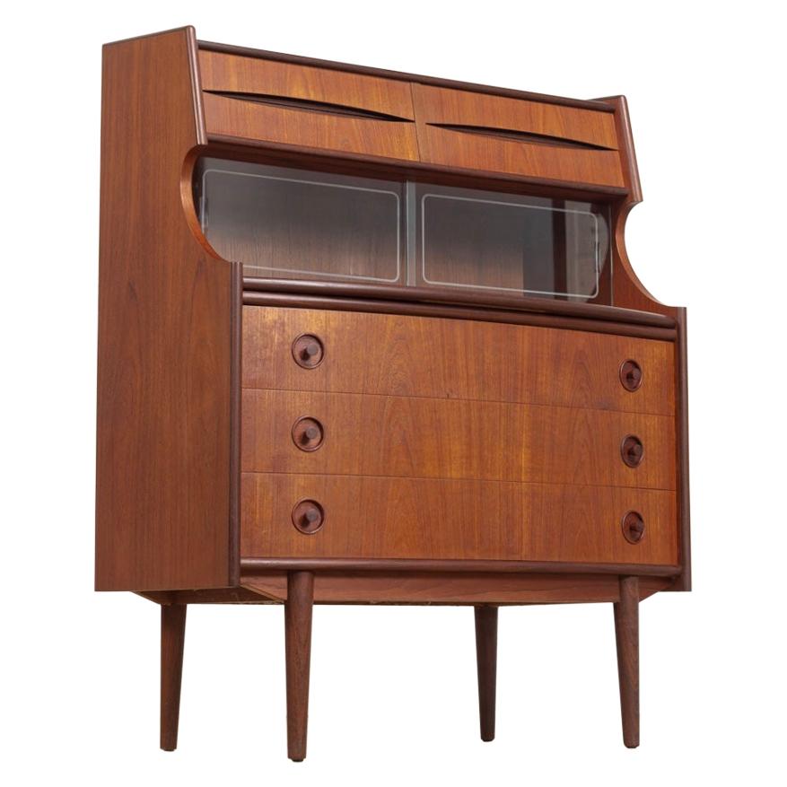 Midcentury Danish Modern Walnut Wood Two-Toned Secretary Desk or Bar Cabinet For Sale
