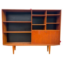 Used Mid-Century Danish Modern Wide Slim Bookcase with Lower Storage Unit with Key