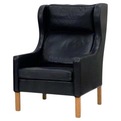 Mid century Danish Modern Wingback Black Leather Chair style Børge Mogensen