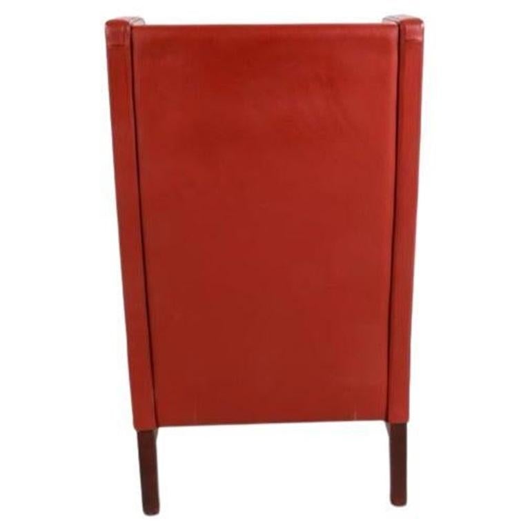 Danese Sedia Wingback in pelle rossa della metà del secolo scorso in stile danese di Børge Mogensen in vendita