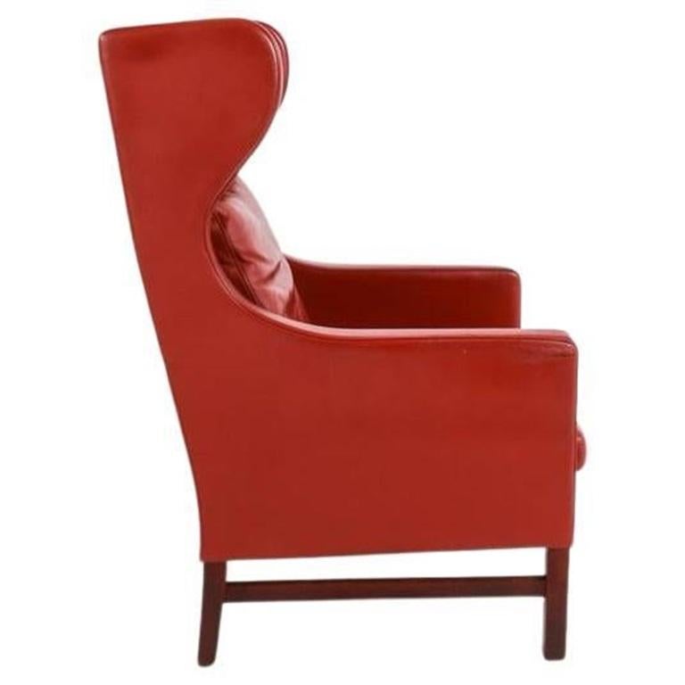 Sedia Wingback in pelle rossa della metà del secolo scorso in stile danese di Børge Mogensen In condizioni buone in vendita a Brooklyn, NY