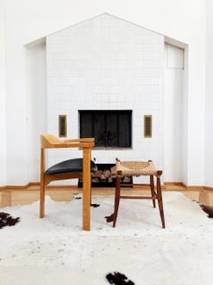 Mid-Century Danish Modern Woven Rush Ropecord Ottoman Footstool, Accent Seat