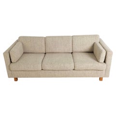 Mid century Danish modern woven wool 3 seat sofa on pine legs circa 1970