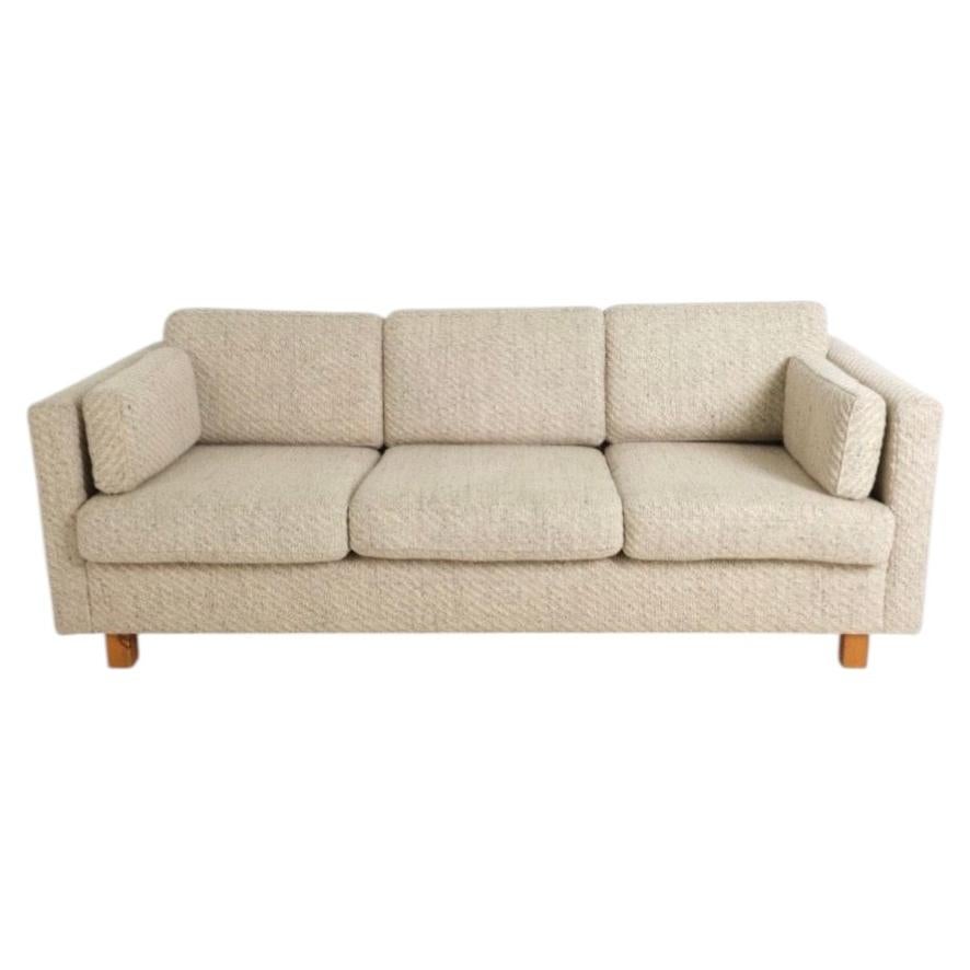 Mid century Danish modern woven wool 3 seat sofa on pine legs circa 1970