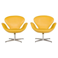 Retro Mid Century Danish Modern Yellow Swan Chairs by Arne Jacobsen for Fritz Hansen