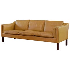 Mid-Century Danish Mustard Yellow Leather 3-Seater Sofa, 1970s