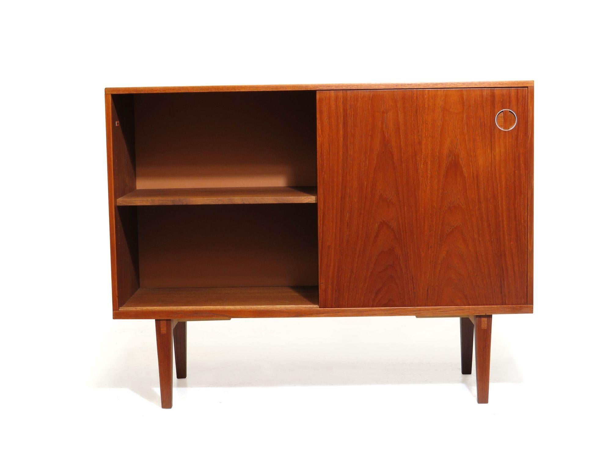 Oiled Mid Century Danish Narrow Teak Night Stand / Entryway Cabinet For Sale