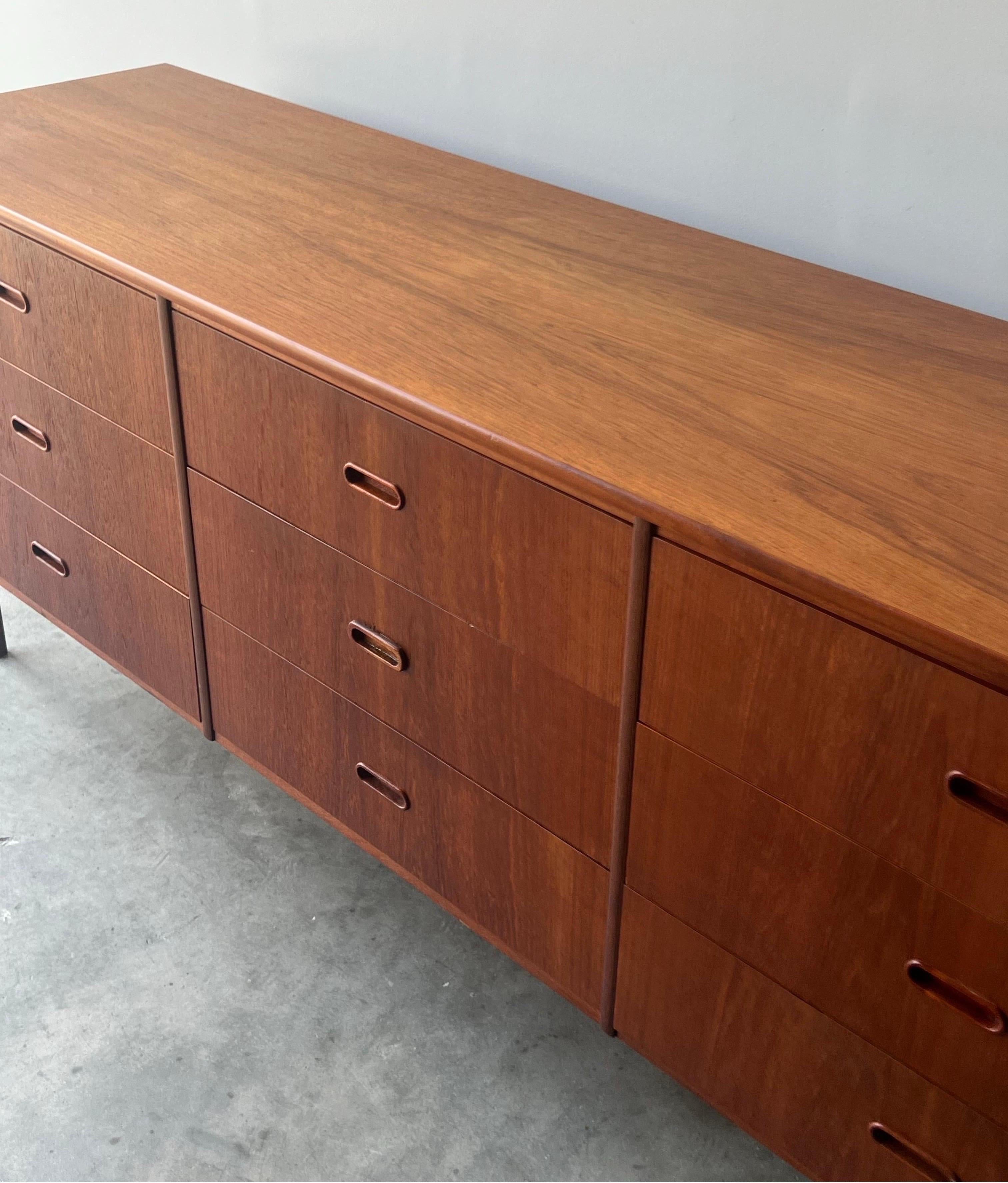 Wood Mid-Century Danish Nine Drawer Dresser