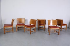 Mid-Century Danish Oak Chairs, Kurt Østervig Style, Red Leather, Set of 6