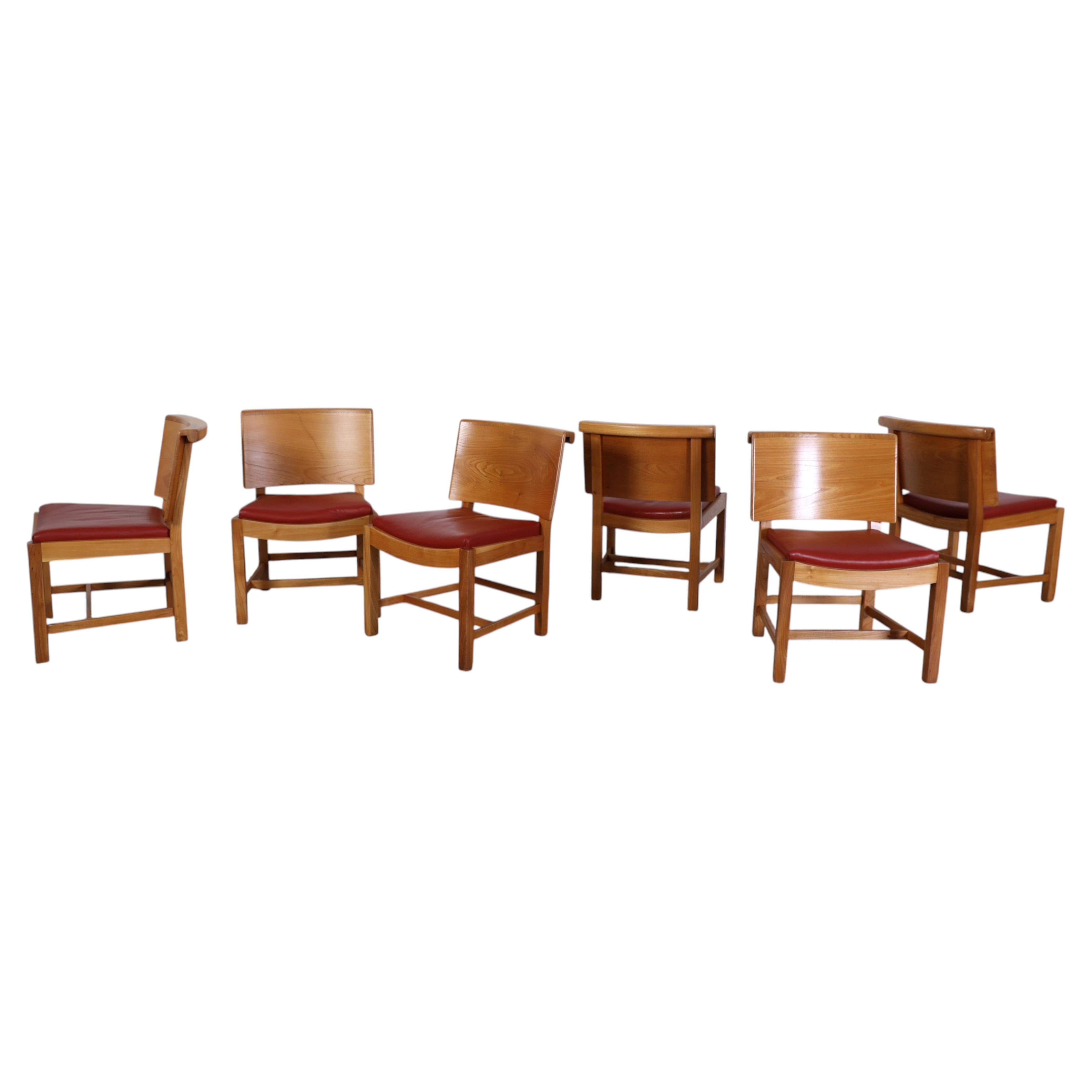 Mid-Century Danish Oak Chairs, Kurt Østervig Style, Red Leather, Set of 6