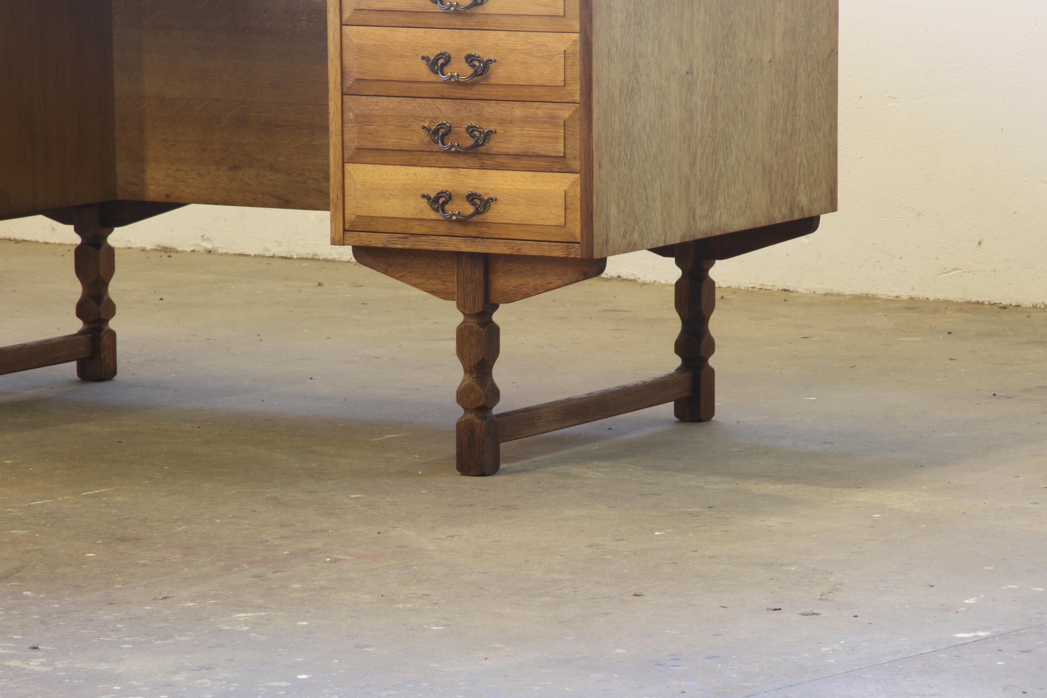 Brass Mid-Century Danish Oak Desk attributed to Henning Kjaernulf, 1960s