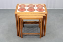 Mid-Century Danish Oak Nesting Tables with Tile Tops