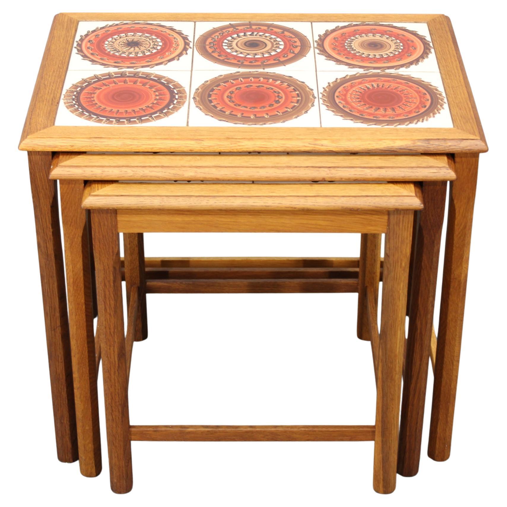 Mid-Century Danish Oak Nesting Tables with Tile Tops For Sale