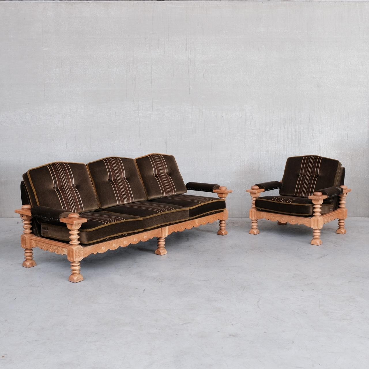 20th Century Mid-Century Danish Oak Sofa and Armchair