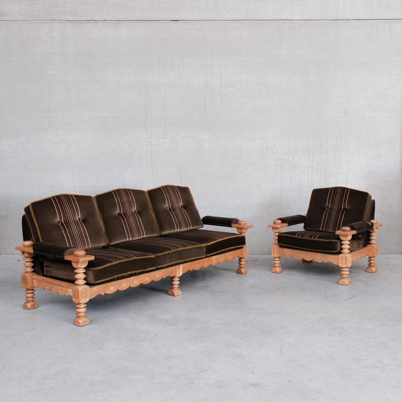 Mid-Century Danish Oak Sofa and Armchair 1