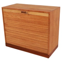 Mid century danish oak tambour door produce cupboard with key