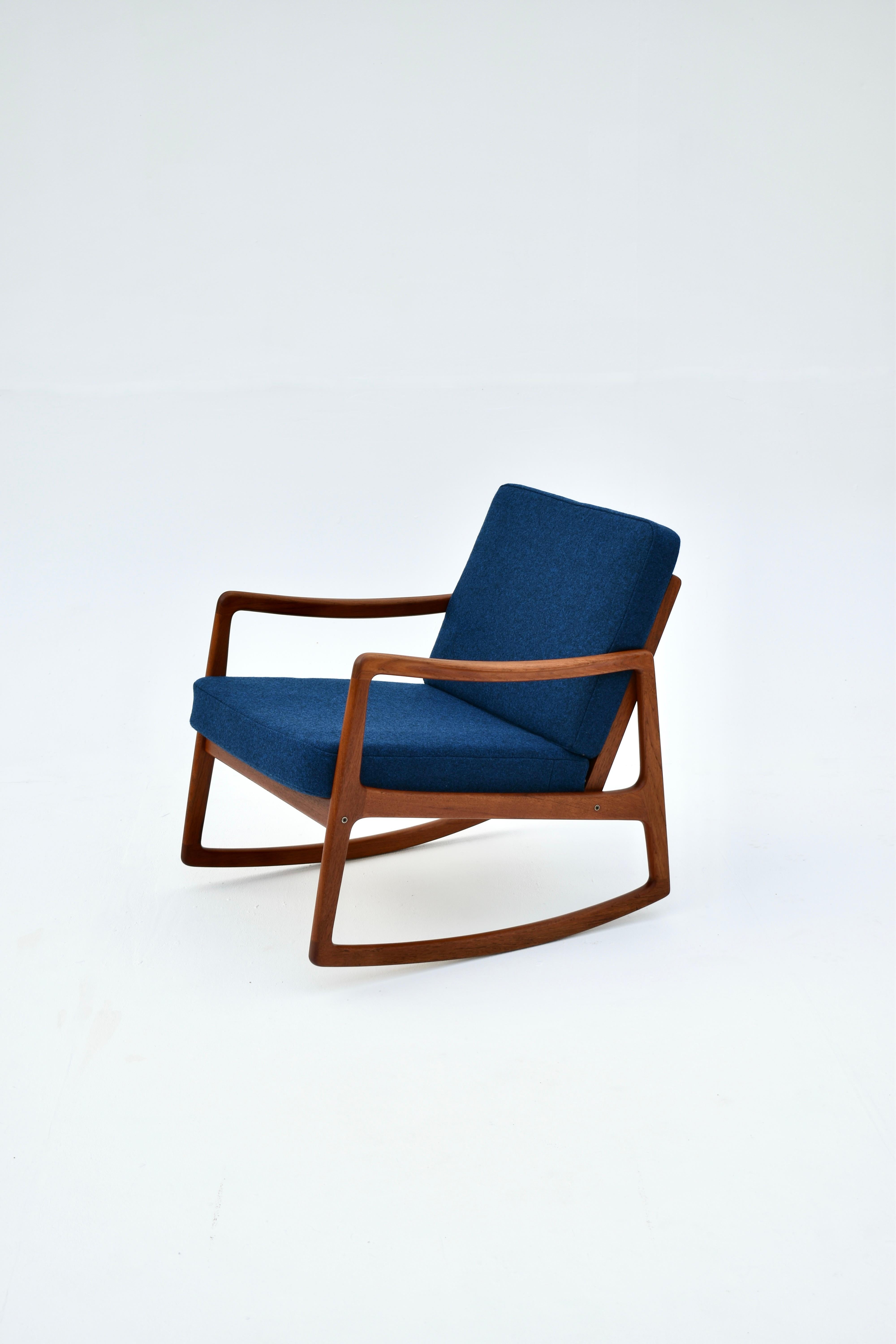Scandinavian Modern Mid Century Danish Ole Wanscher Model 120 Teak Rocking Chair For France & Son