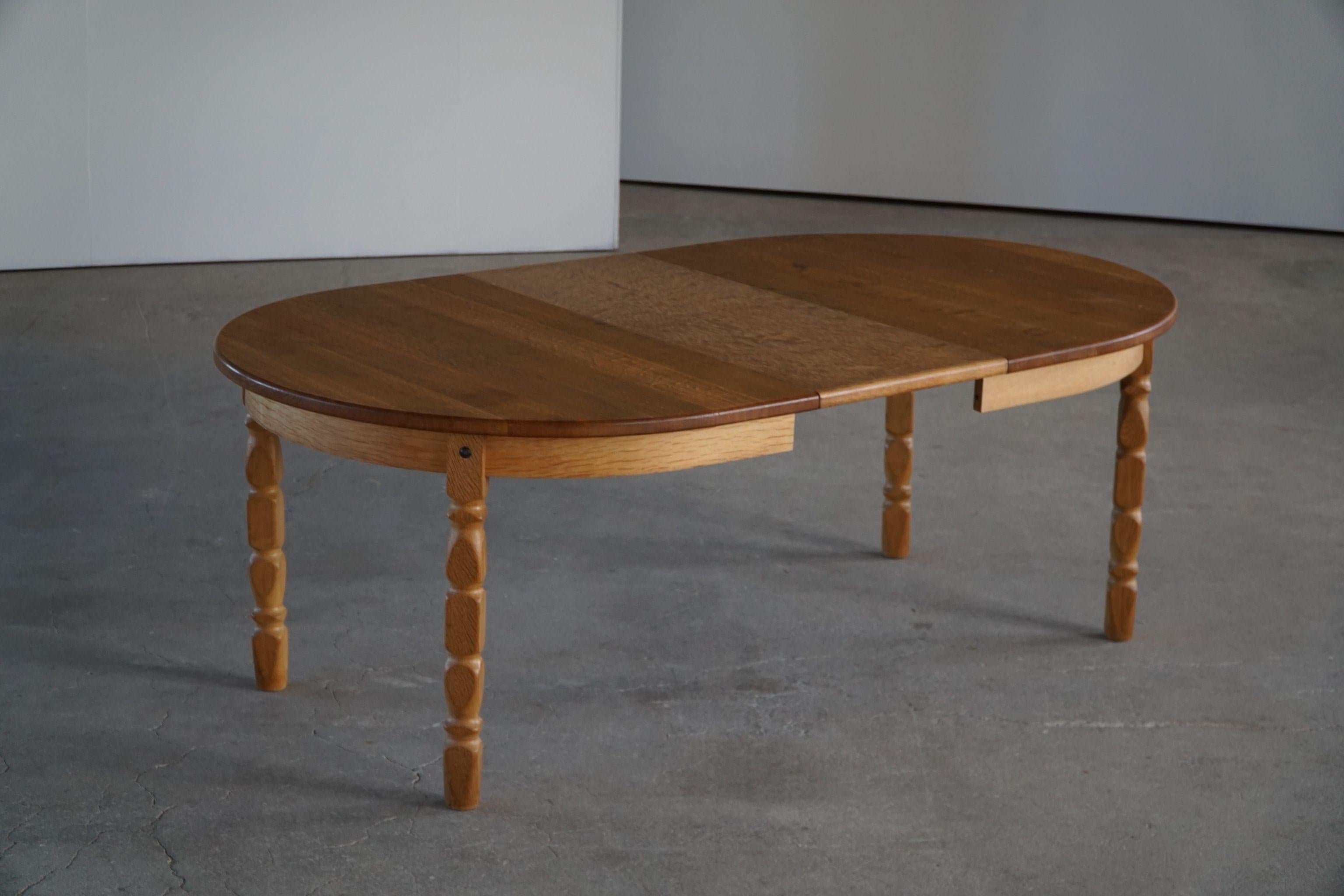 20th Century Mid-Century Danish Oval Dining Table in Solid Oak with One Extensions, 1960s