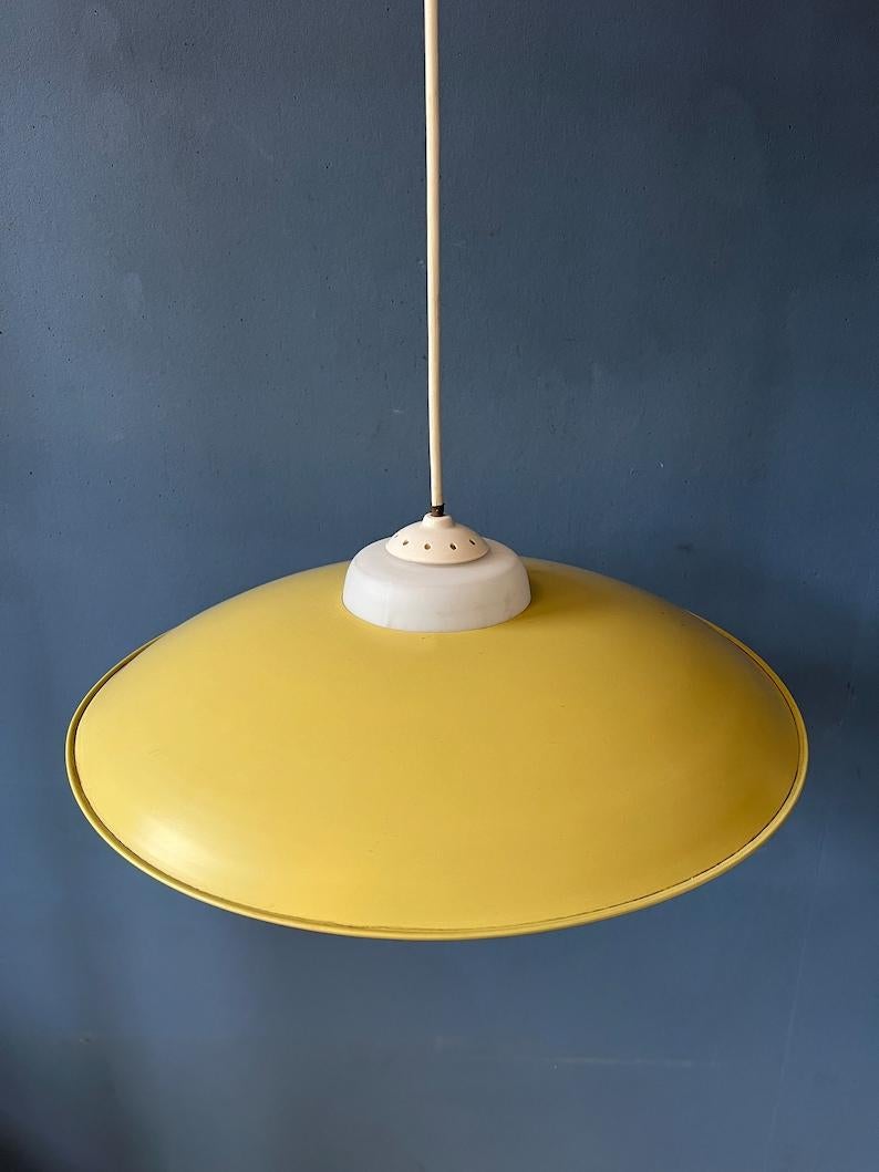Mid Century Danish Pendant Lamp with Yellow Metal Cover, 1970s For Sale 5