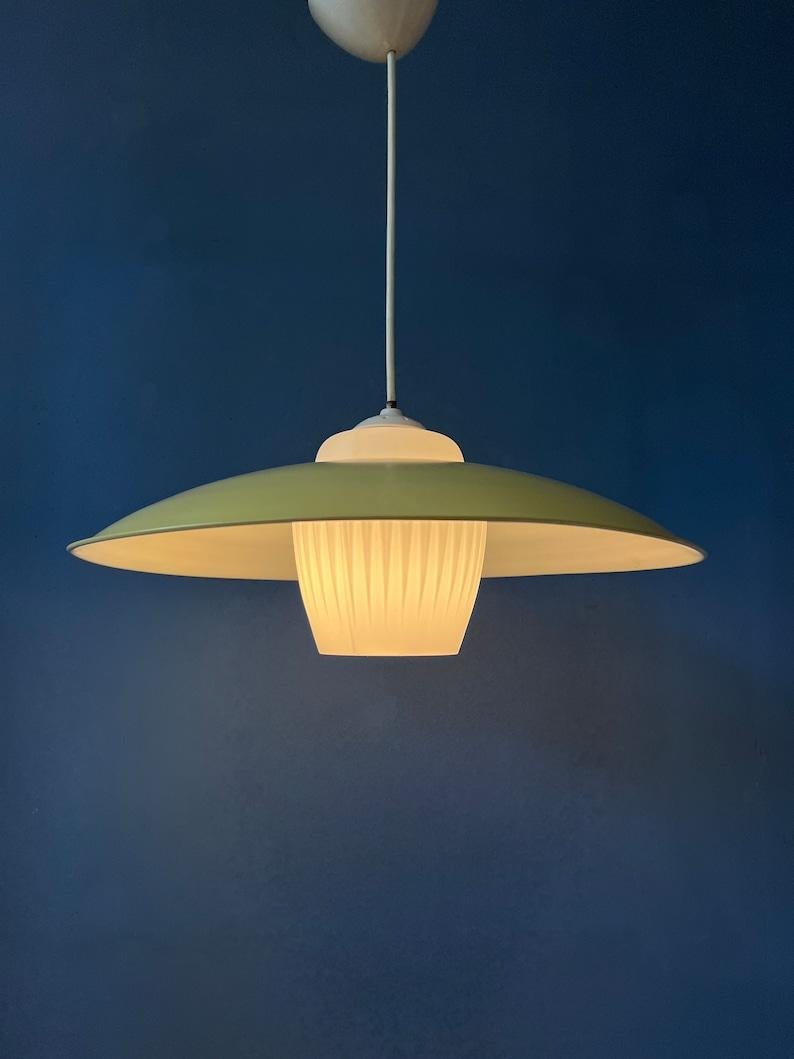 Mid Century Danish Pendant Lamp with Yellow Metal Cover, 1970s In Excellent Condition For Sale In ROTTERDAM, ZH
