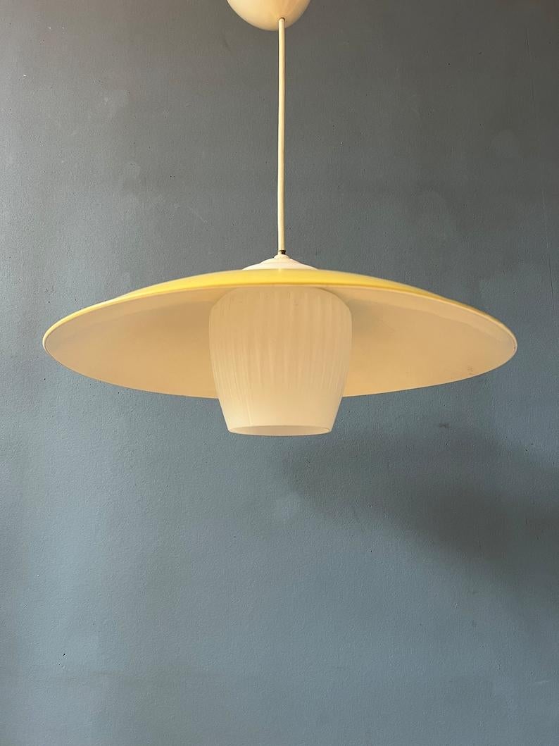 Mid Century Danish Pendant Lamp with Yellow Metal Cover, 1970s For Sale 2