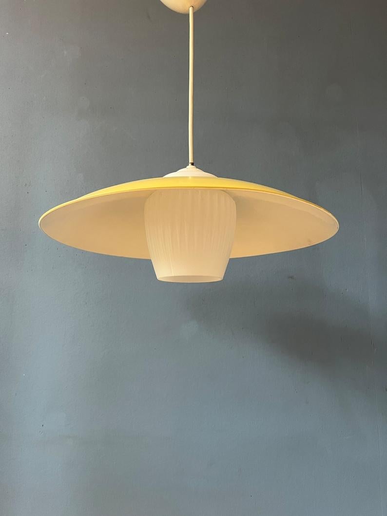 Mid Century Danish Pendant Lamp with Yellow Metal Cover, 1970s For Sale 3