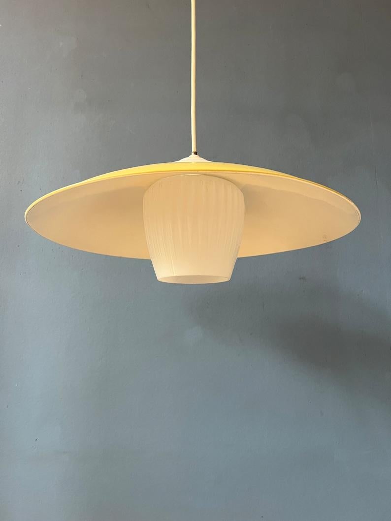 Mid Century Danish Pendant Lamp with Yellow Metal Cover, 1970s For Sale 4