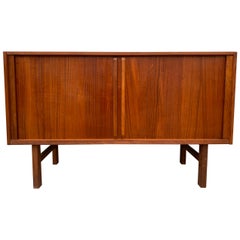 Midcentury Danish Peter Hvidt Tambour Door Teak Credenza Sideboard 2-Drawer