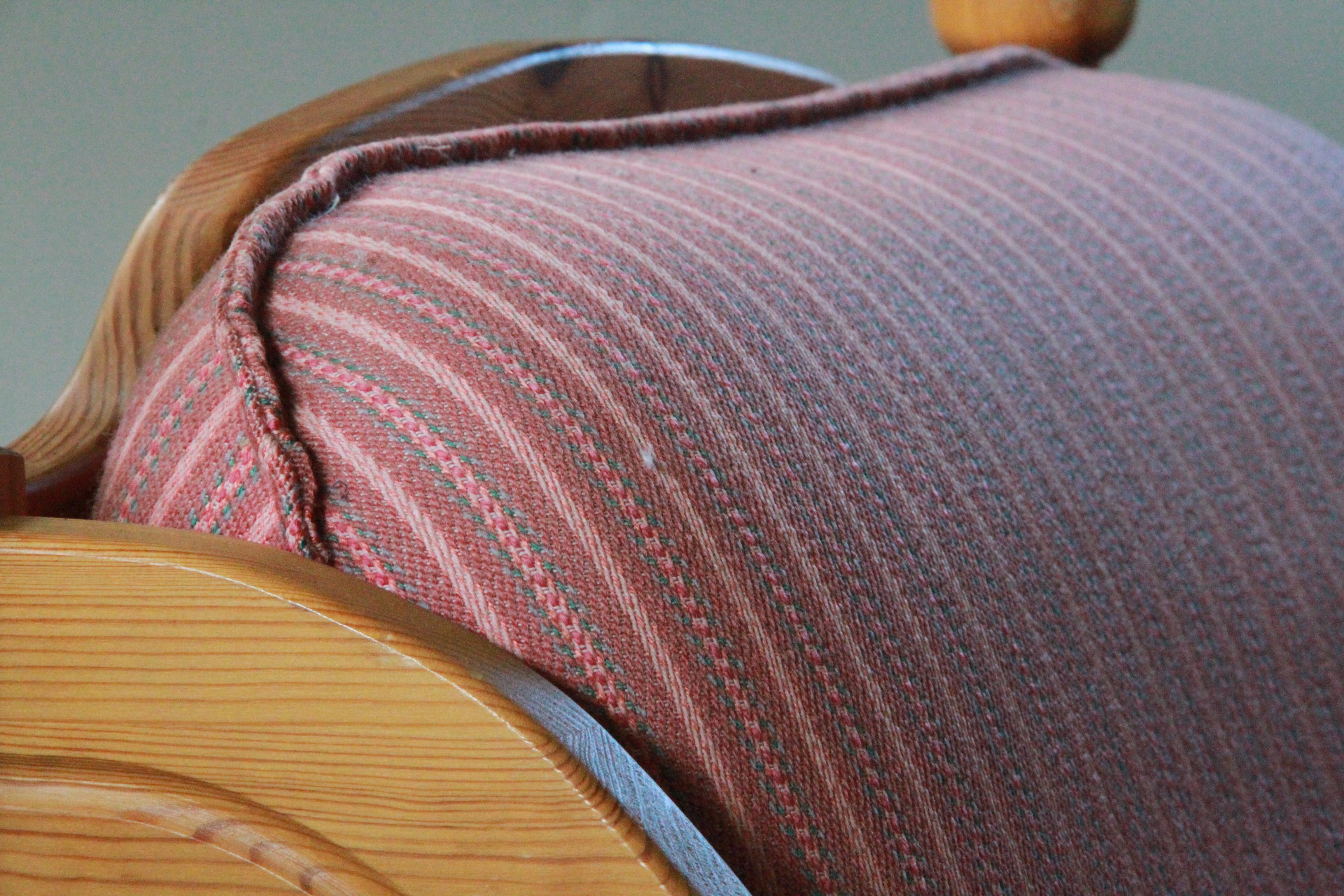 Fabric Mid-Century Danish Pine Lounge Chair, 1970s For Sale