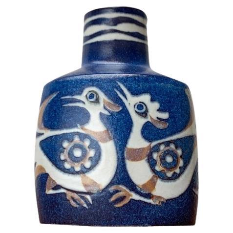 Vase Baca Line danois du milieu du siècle dernier avec motif d'oiseau par Nils, années 1960