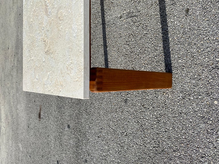 Visual Reference: Mid Century Danish Rectangular Teak Table With Travertine Stone Top