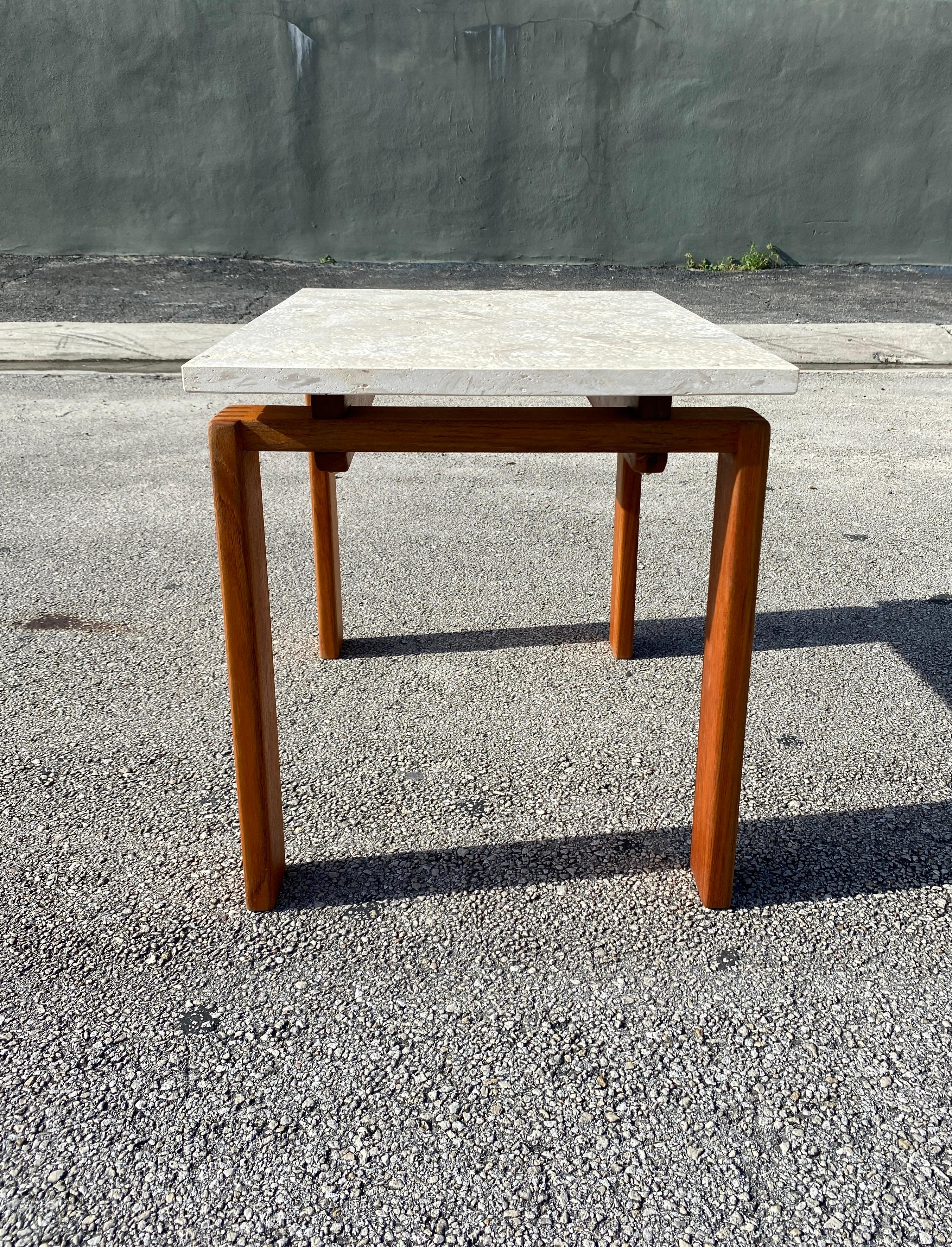 Mid Century Danish Rectangular Teak Table with Travertine Stone Top For Sale 1
