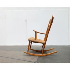Mid-Century Danish Rocking Chair, Wood Frame, Braided Seat, 1960s