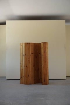 Mid Century Danish Room Divider / Folding Screen in Patinated Pine, 1970s