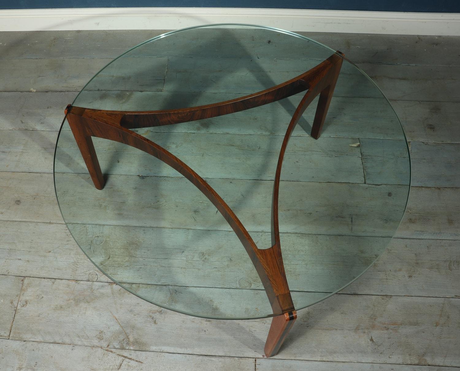 Mid-Century Modern Midcentury Danish Rosewood and Glass Circular Coffee Table by Sven Ellekaer