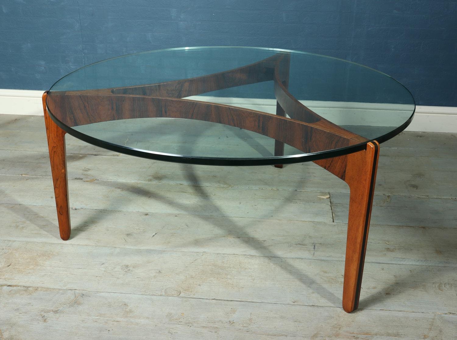 Midcentury Danish Rosewood and Glass Circular Coffee Table by Sven Ellekaer 3