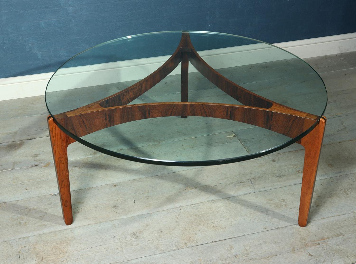 Midcentury Danish Rosewood and Glass Circular Coffee Table by Sven Ellekaer 4