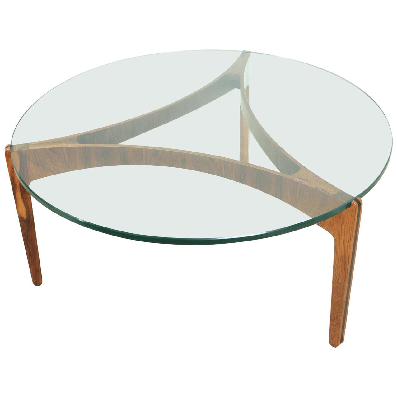 Midcentury Danish Rosewood and Glass Circular Coffee Table by Sven Ellekaer