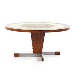 Mid Century Danish Rosewood and Tile Round Coffee Table