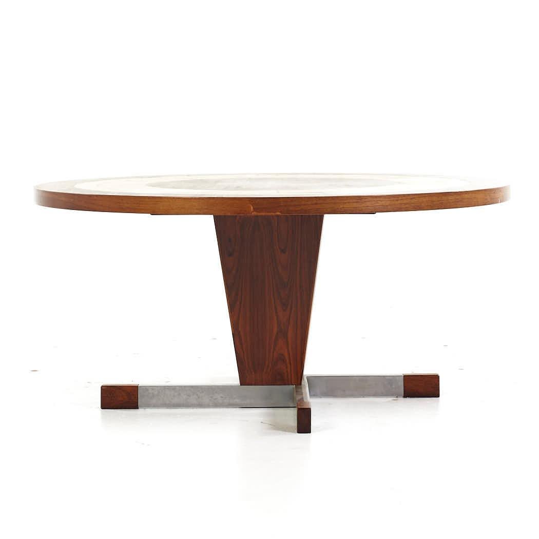 Late 20th Century Mid Century Danish Rosewood and Tile Round Coffee Table For Sale