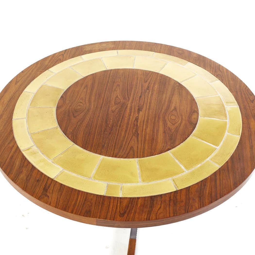 Mid Century Danish Rosewood and Tile Round Coffee Table For Sale 2